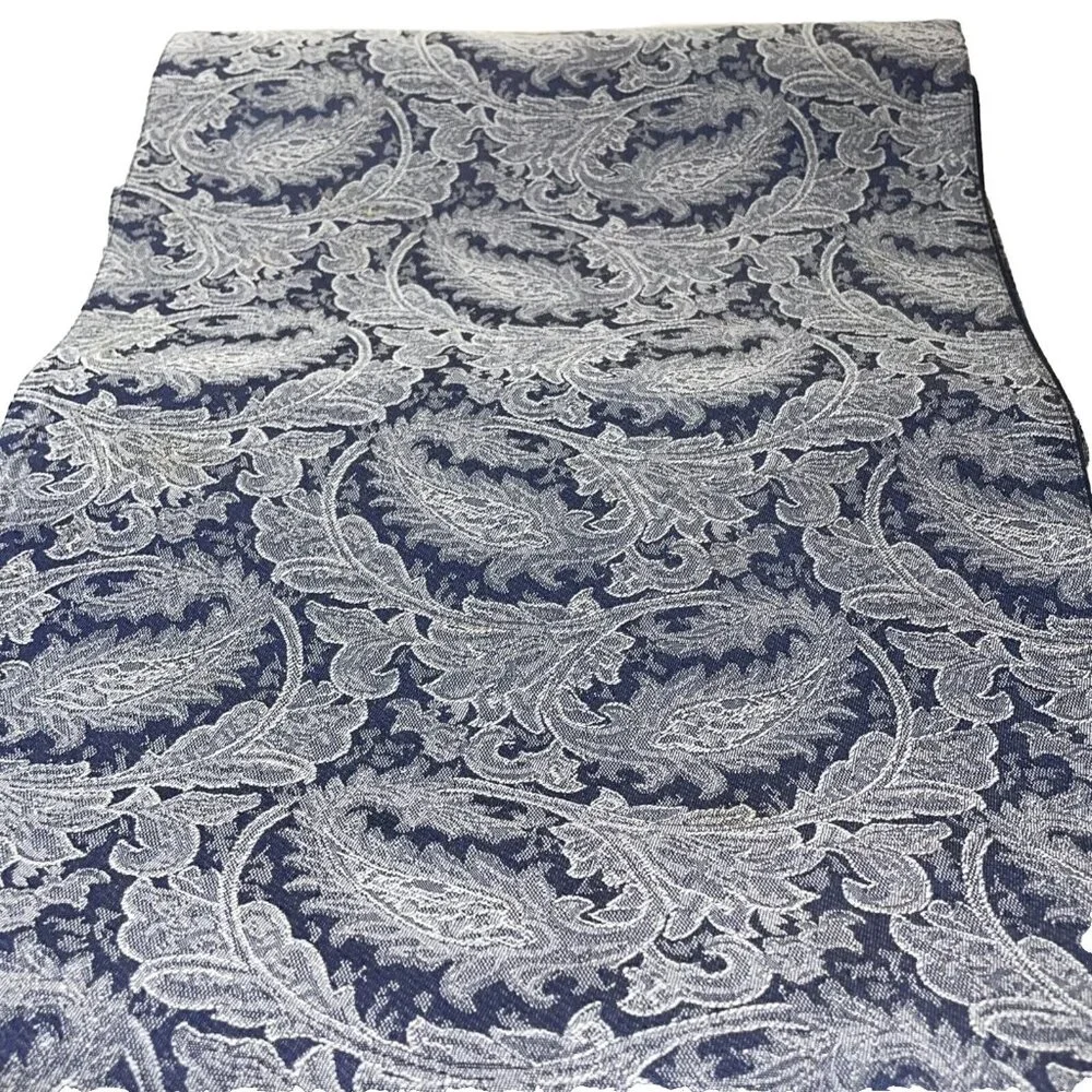 Navy Blue Whale Sea Ocean Waves‎ Chinese Style Table Runner Linen VTG 71”x 14”